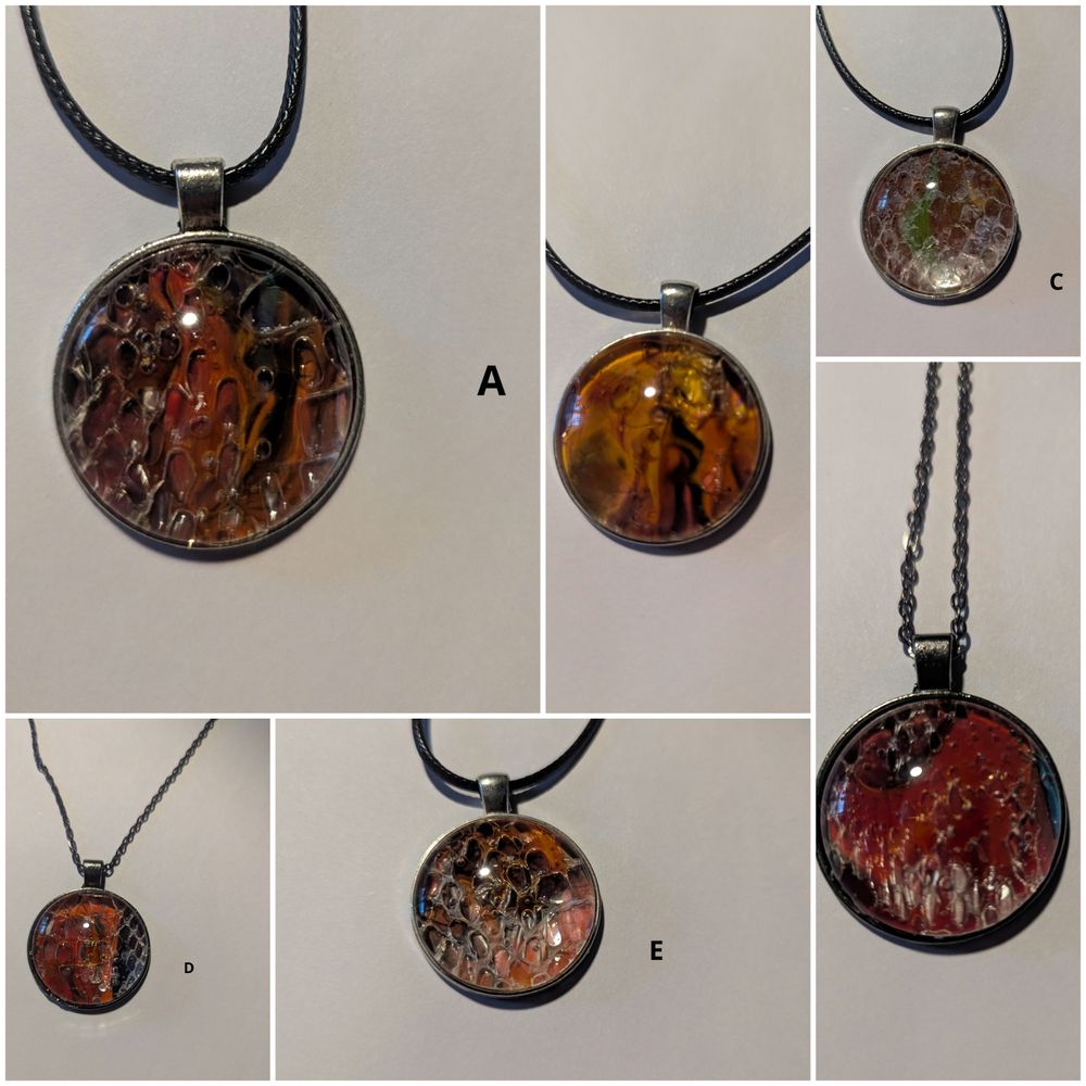 Abstract paint and snake shed pendants - Round