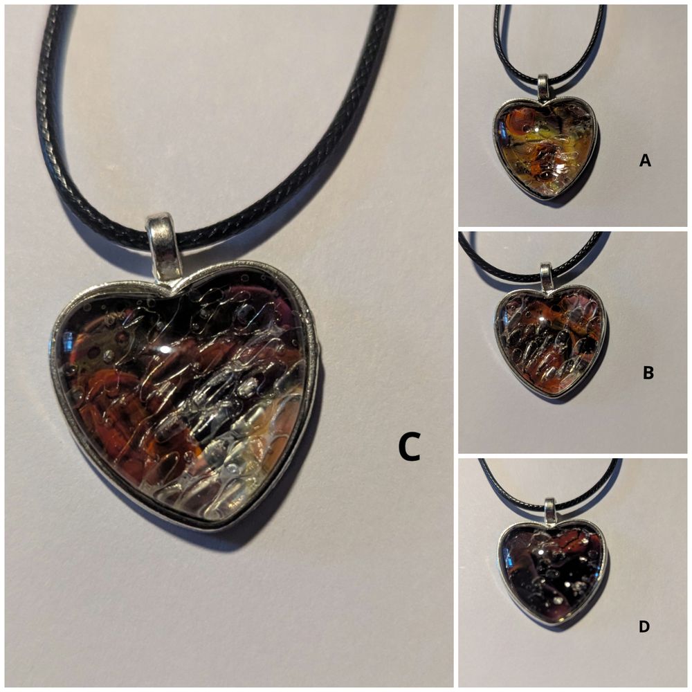 Abstract paint and snake shed pendants - Hearts